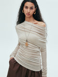 Asymmetrical Pleated Off-Shoulder Tops_BDHL7633