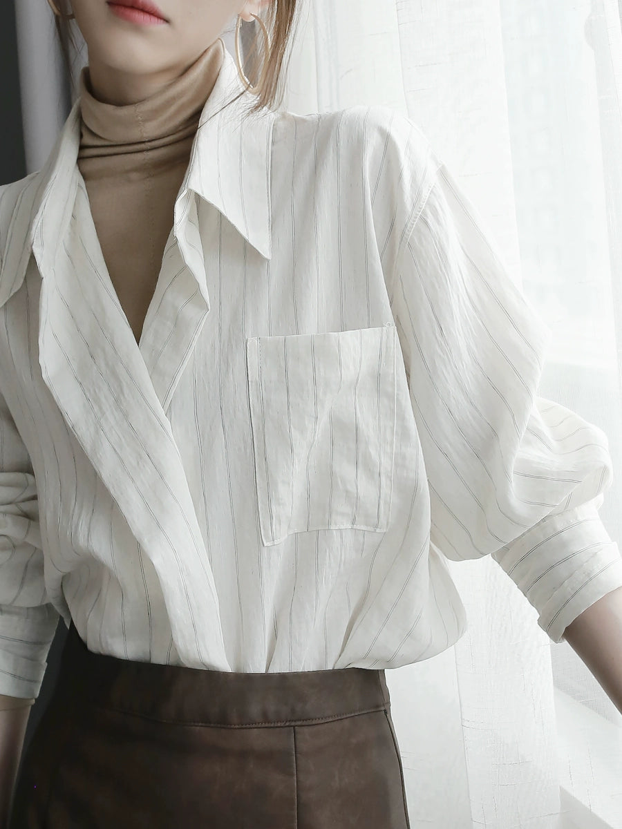 [In Stock/Only 1 Item] Striped Two-Button Relaxed Fit Cardigan Shirt_LCHK356