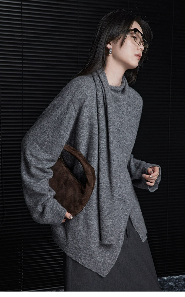 Gray wool irregular design sweater_DI100378