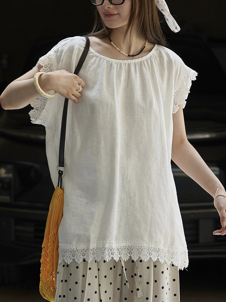 Lace Loose-Fitting Silhouette Tops_BDHL7530