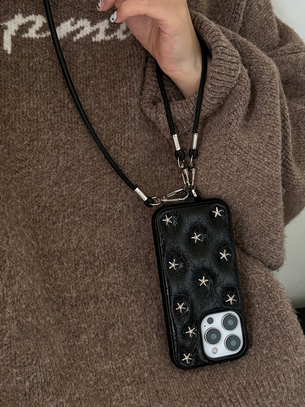 Waxed Black Leather For Iphone Case_BDHL8022