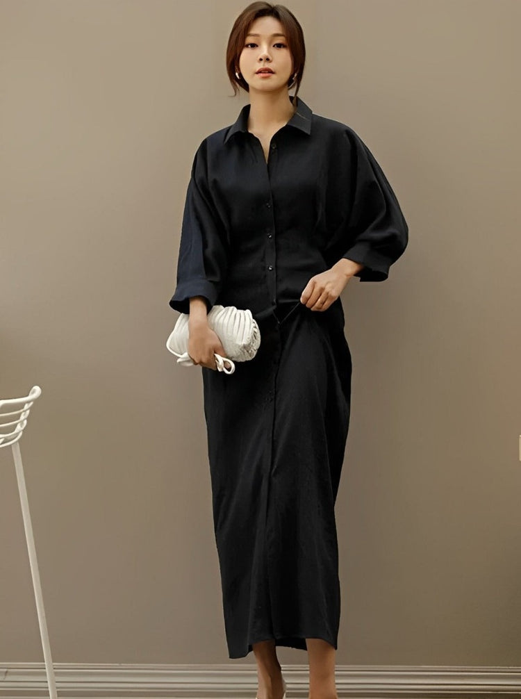 Retro Waist Slim Shirt Dress_BDHL6282