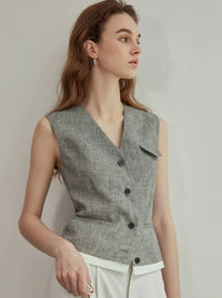 V-Neck Button Suit Vest_BDHL6116