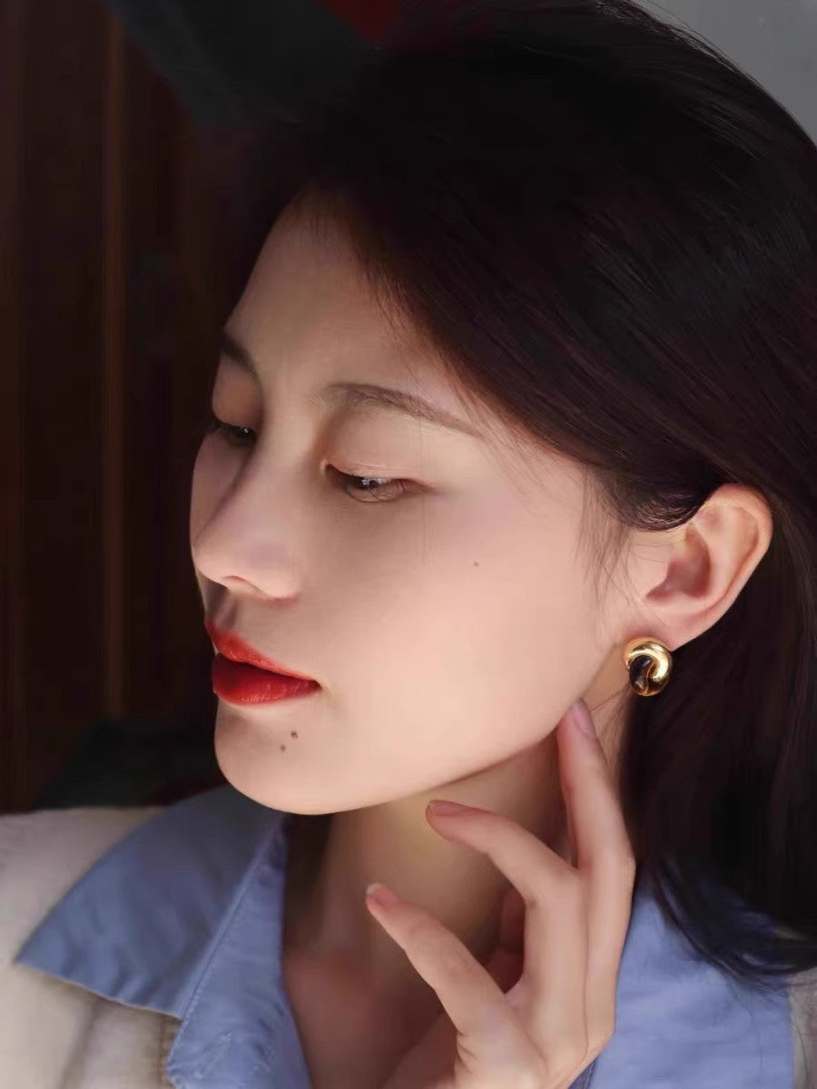 Tiger Eye Hoop Pierced Earrings_BDHL7470
