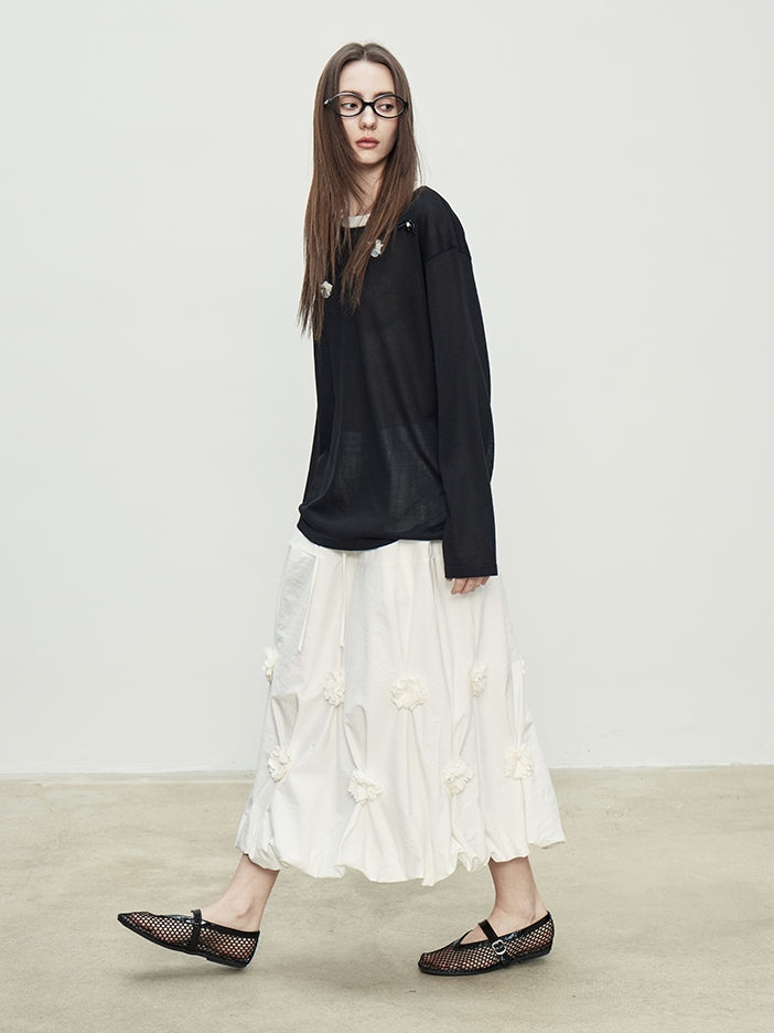 Flower Bud Elastic Pleated Skirt_BDHL7094