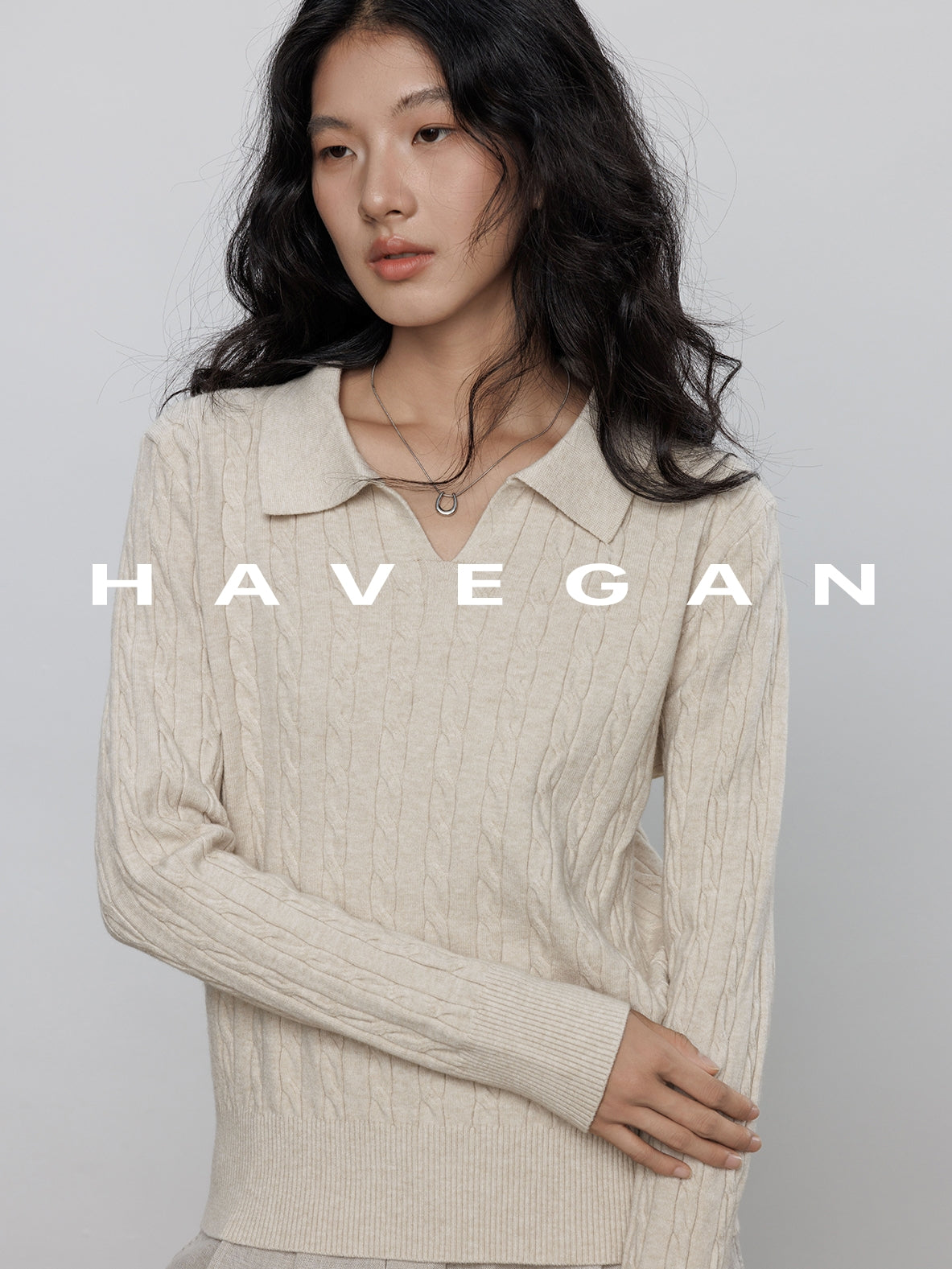Polo-Collar Cable Knit Tops_BDHL7782