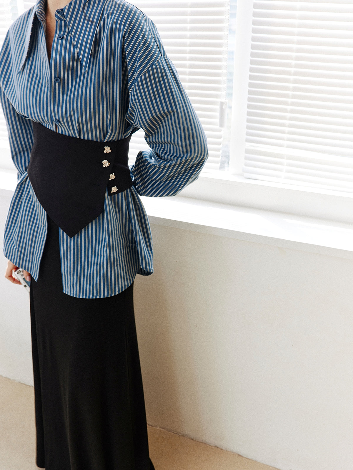 Stripe Waist Corset Shirt_BDHL8000