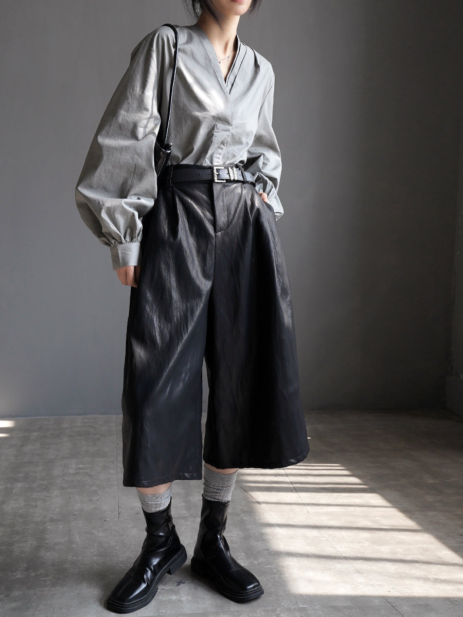 V-Neck Lantern Sleeve Tops_BDHL7914