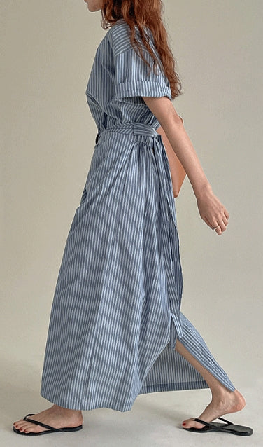 Waist Cross Stripe Dress_BDHL7554 – HELROUS