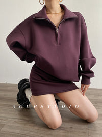 Half Zip Stand Collar Sweatshirt_BDHL6470