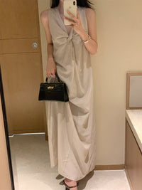 V-Neck Twist Long Dress_BDHL6180