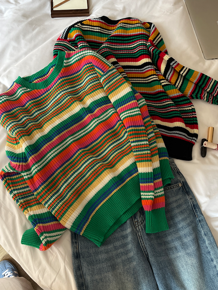Multi-Coloured Loose Stripe Pullover_BDHL6731