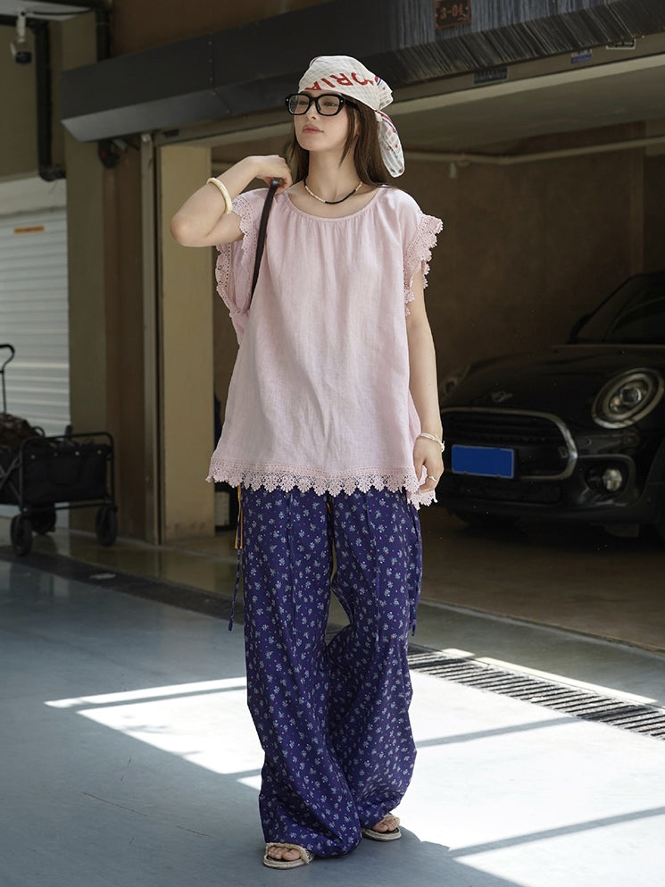 Lace Loose-Fitting Silhouette Tops_BDHL7530