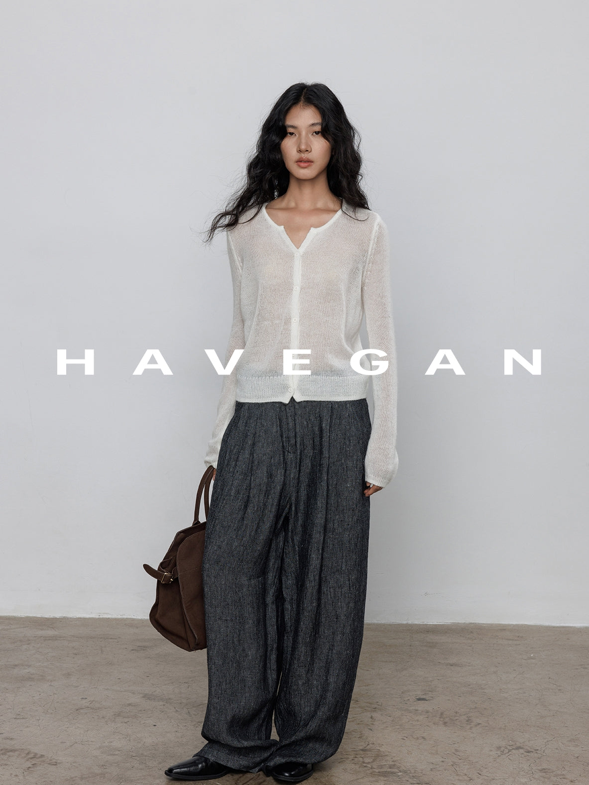 V-Neck Sheer Knit Cardigan_BDHL7783
