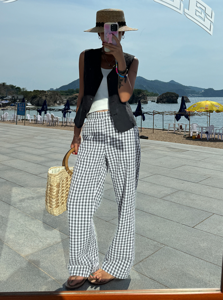 Checkered Straight Leg Pants_BDHL6260