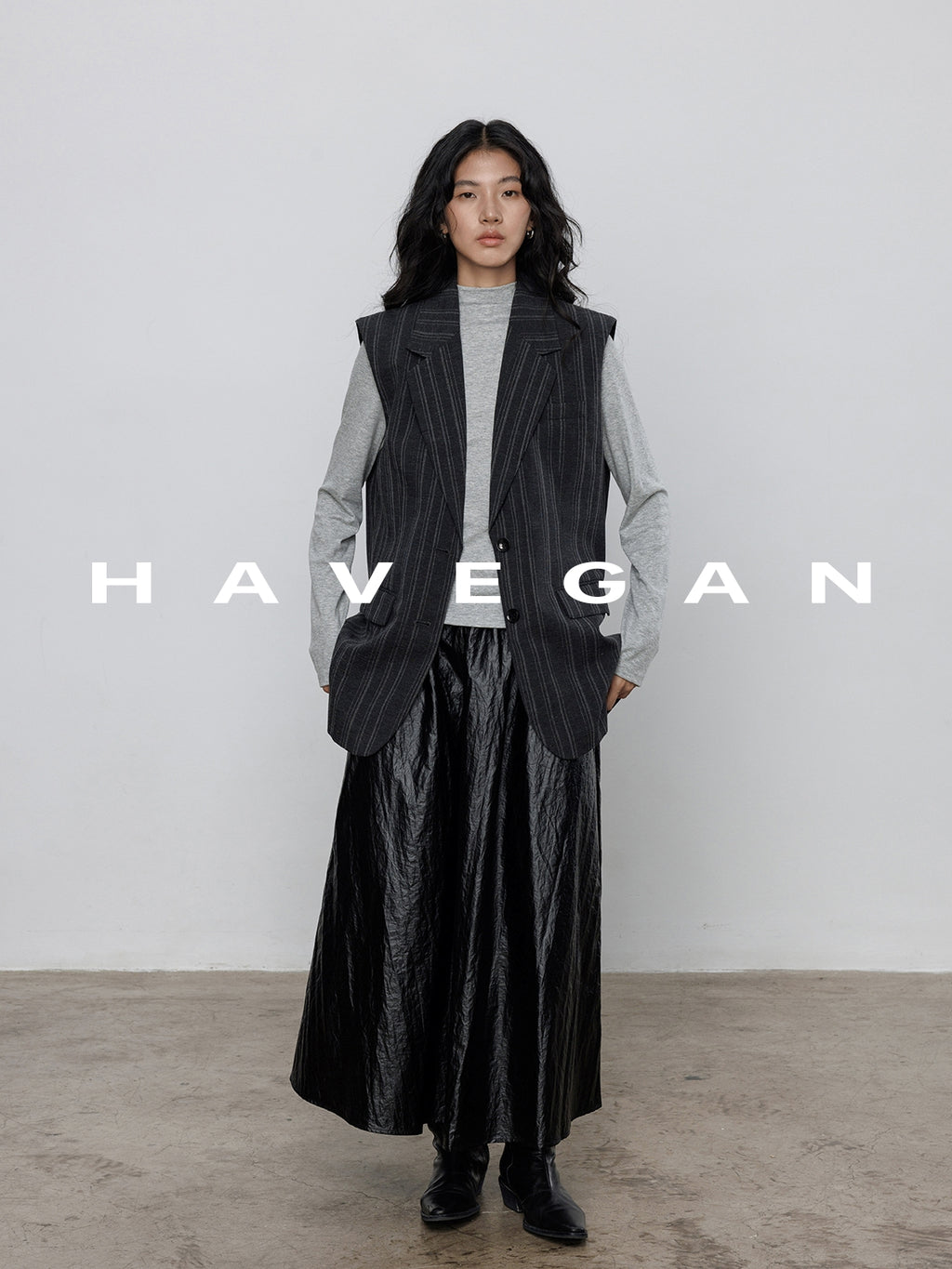 Striped Collared Mid-Length Gilet_BDHL7705