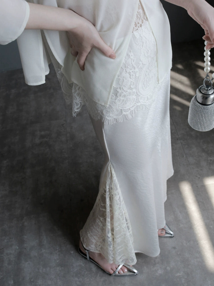 Lace-Trim Satin Mermaid Skirt_BDHL7297