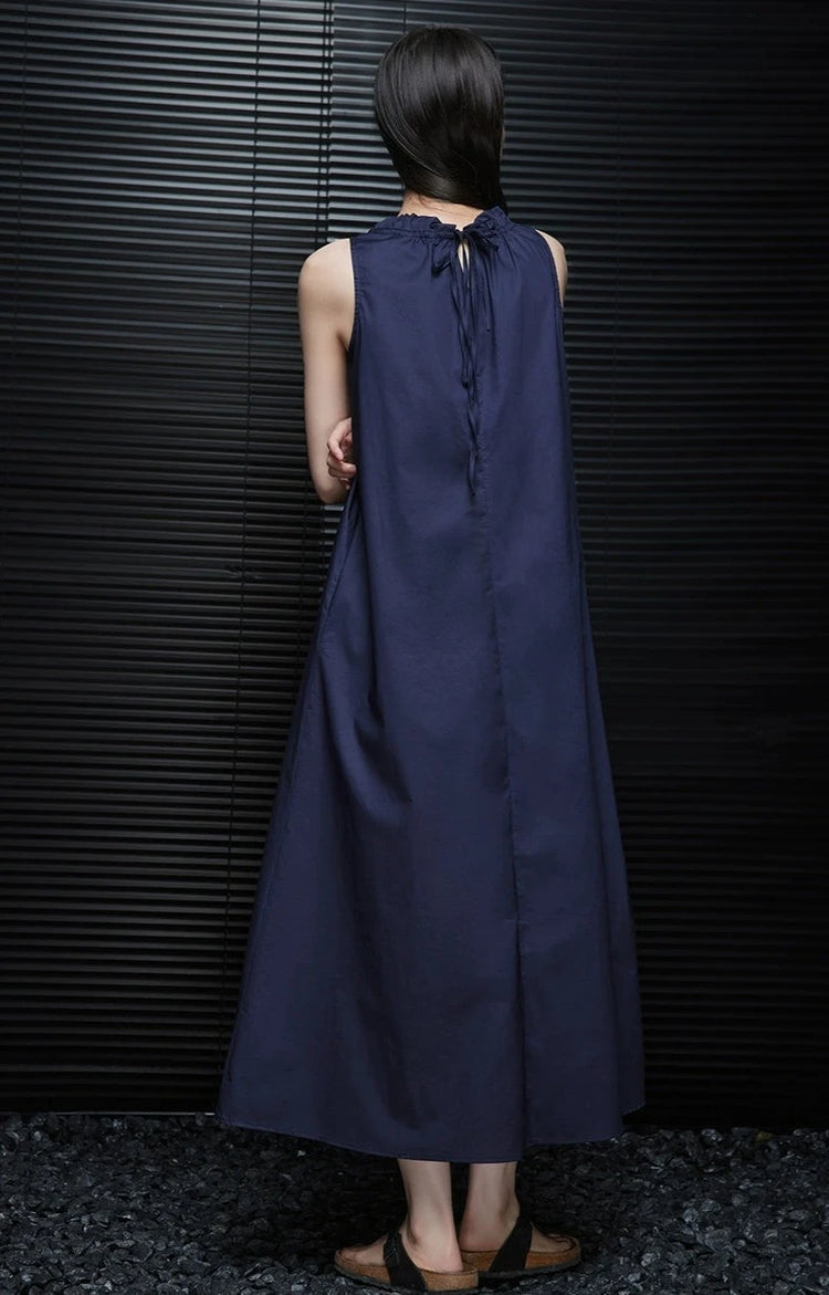 Navy Sleeveless Long Dress_BDHL6034