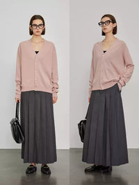 V-Neck Loose-Fitting Knit Cardigan_BDHL6452