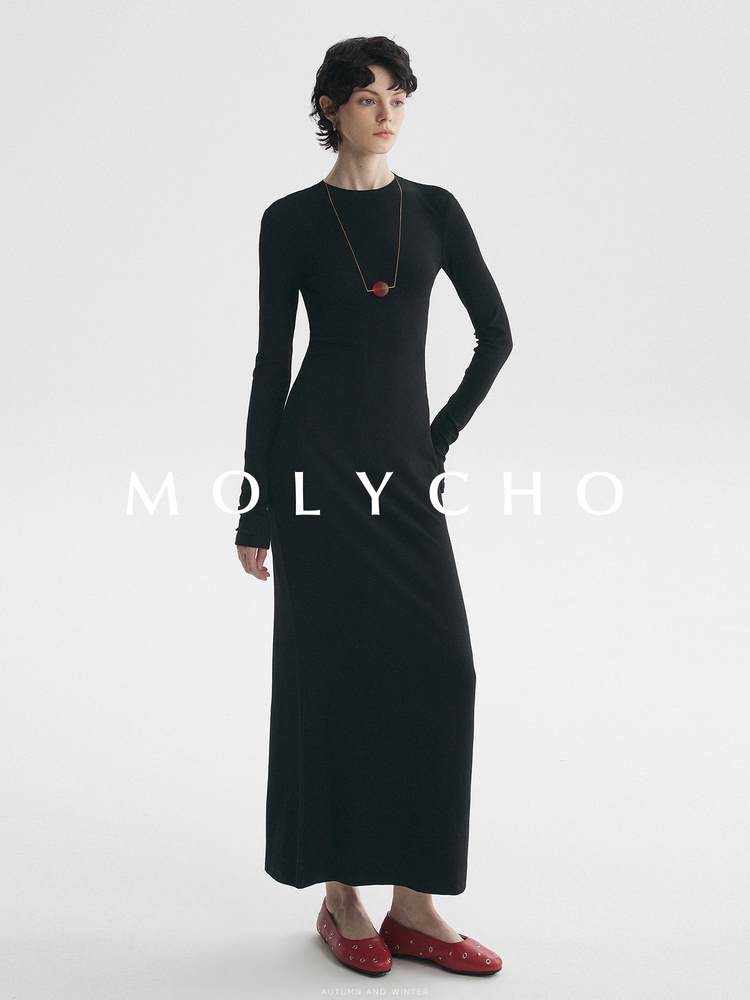 Simple Slim-Fit Long Dress_BDHL7726