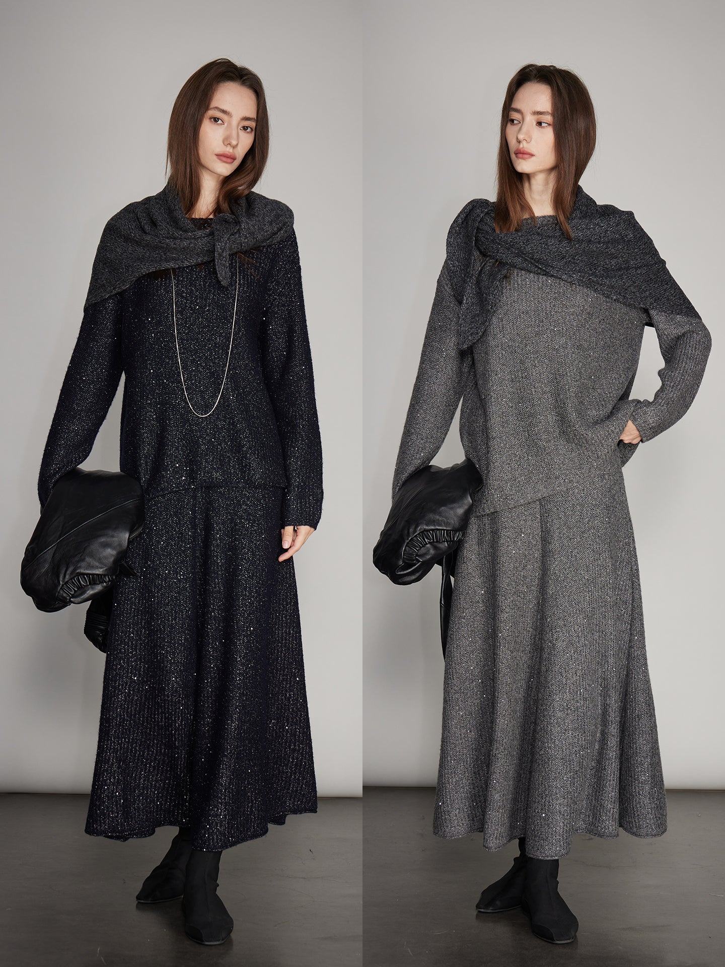 Round-Neck Knit Top Or A-Line Knit Skirt_BDHL7993