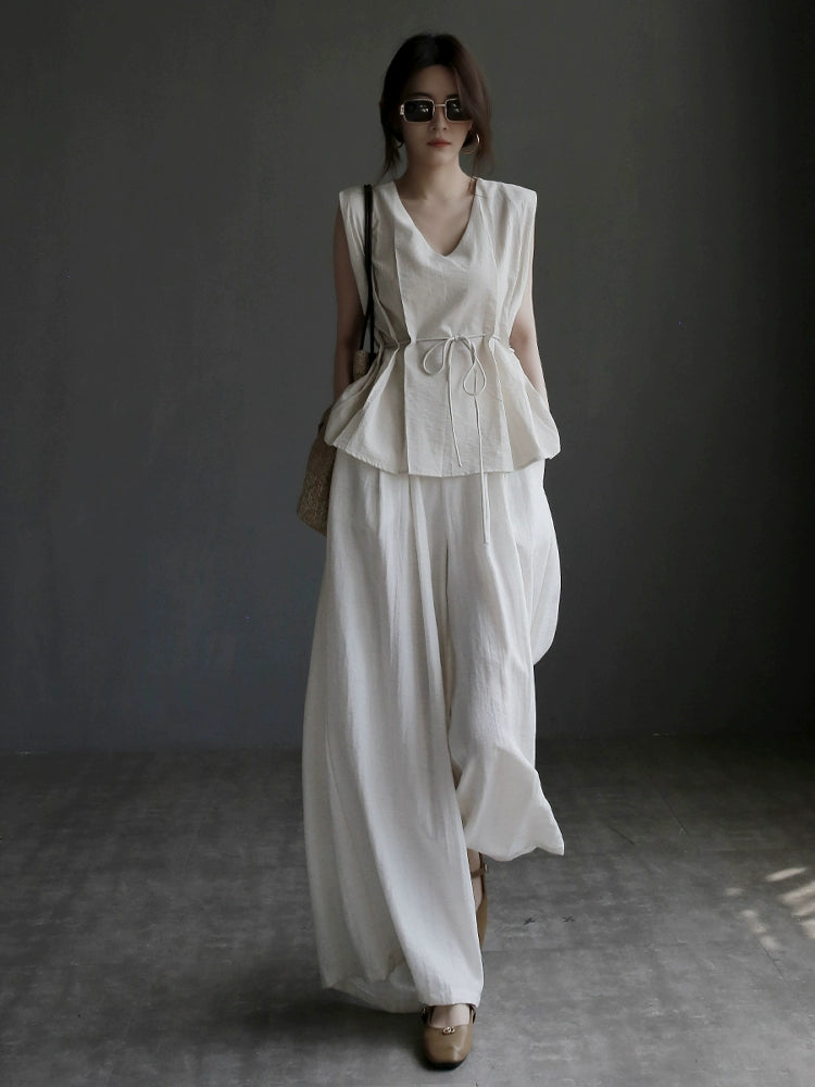 French Style Drawstring Top or Wide-Leg Pants_BDHL7306