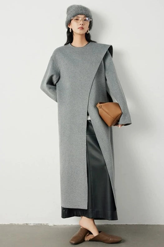 Scarf collar long coats_BDHL5292 