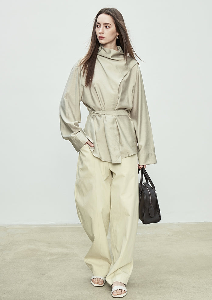Draped Collar Ribbon Shirt_BDHL7100