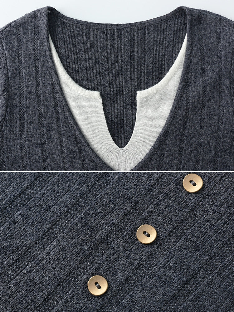 V-Neck Two-Piece Style Knit Tops_BDHL8137