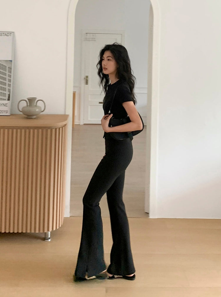 Bootcut High Waist Black Pants_BDHL6165