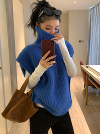 High Neck Sleeveless Knitted Tops_BDHL6727