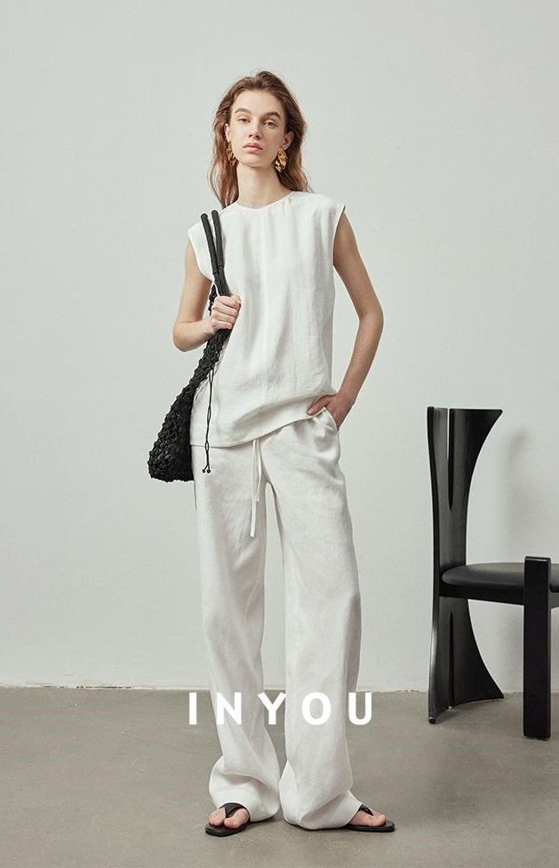 Draped Elastic Waist Wide Pants_BDHL6122