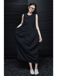 Shirred Balloon Summer Sleeveless Dress_BDHL5934