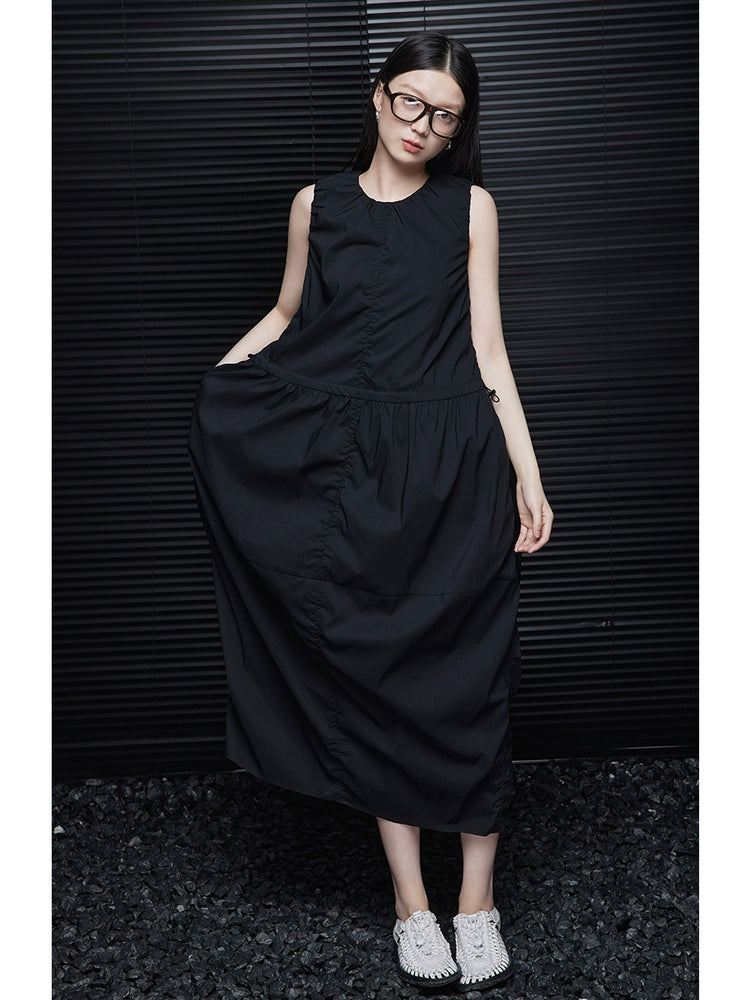 Shirred Balloon Summer Sleeveless Dress_BDHL5934