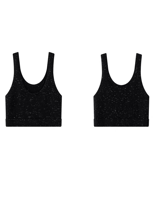 Glitter U-Neck Black Knitted Vest_BDHL6756