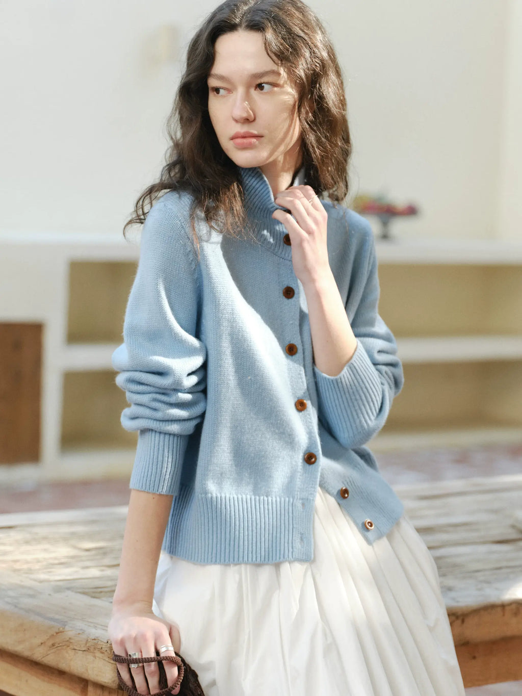 High-Neck Knitted Cardigan_BDHL8110