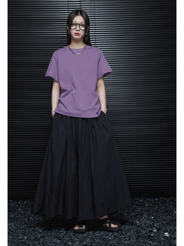 Purple Round Neck Short Sleeved T-Shirt_BDHL5915