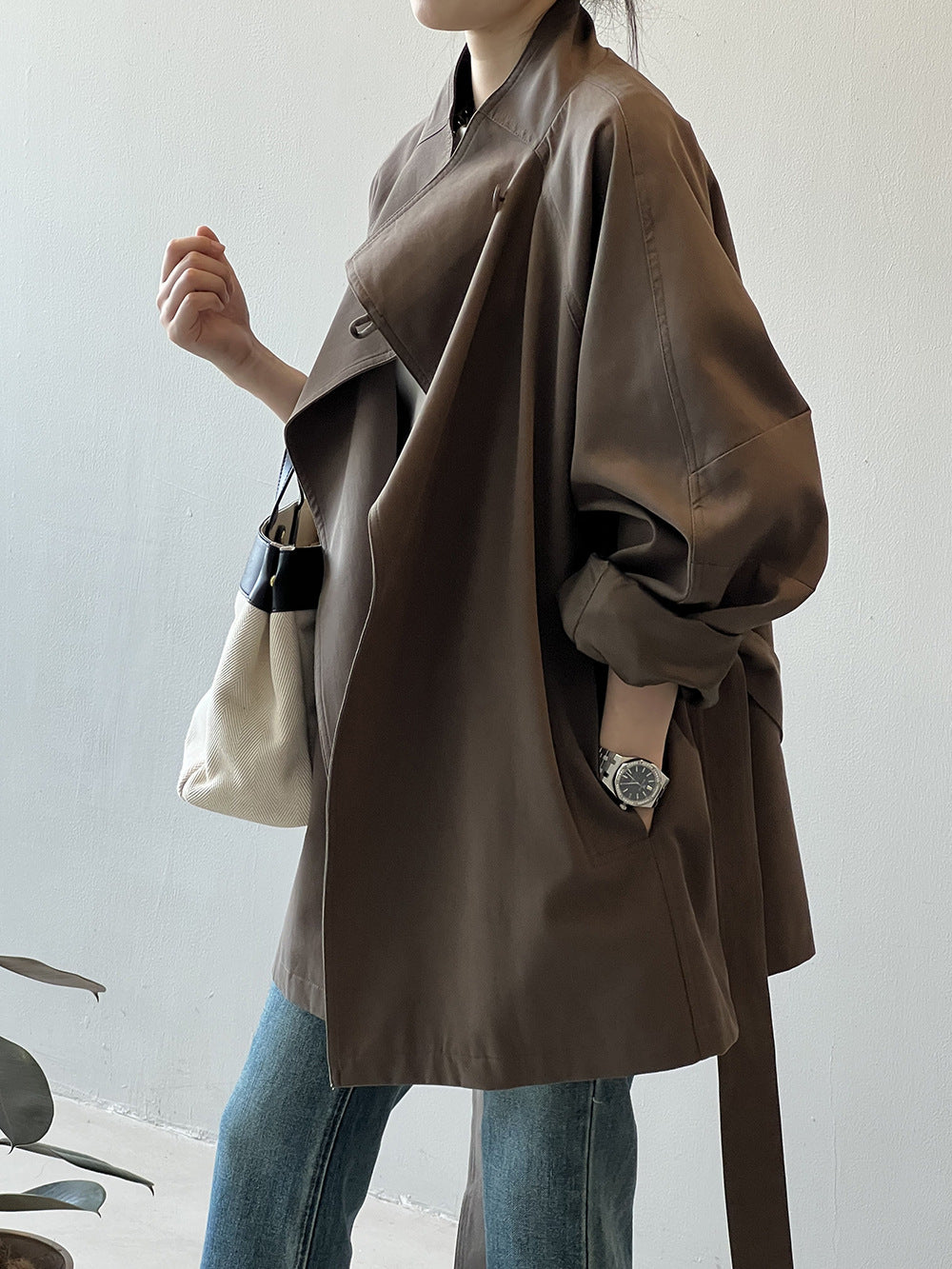 Retro Stand Collar Trench Coat_BDHL7126