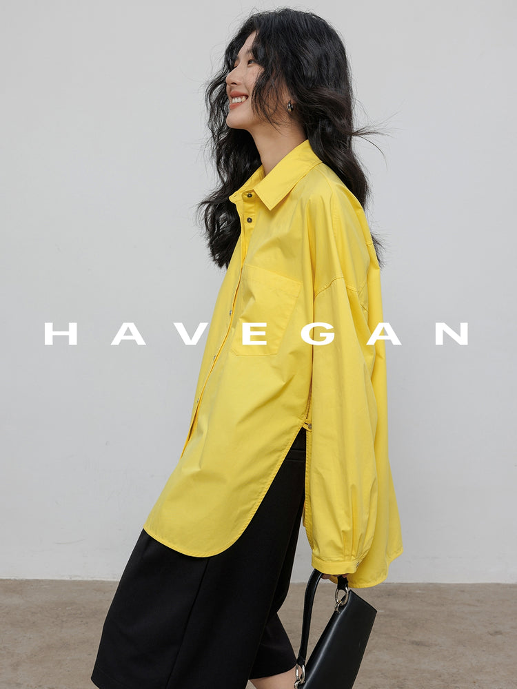 Hem Slit Design Shirt_BDHL7231