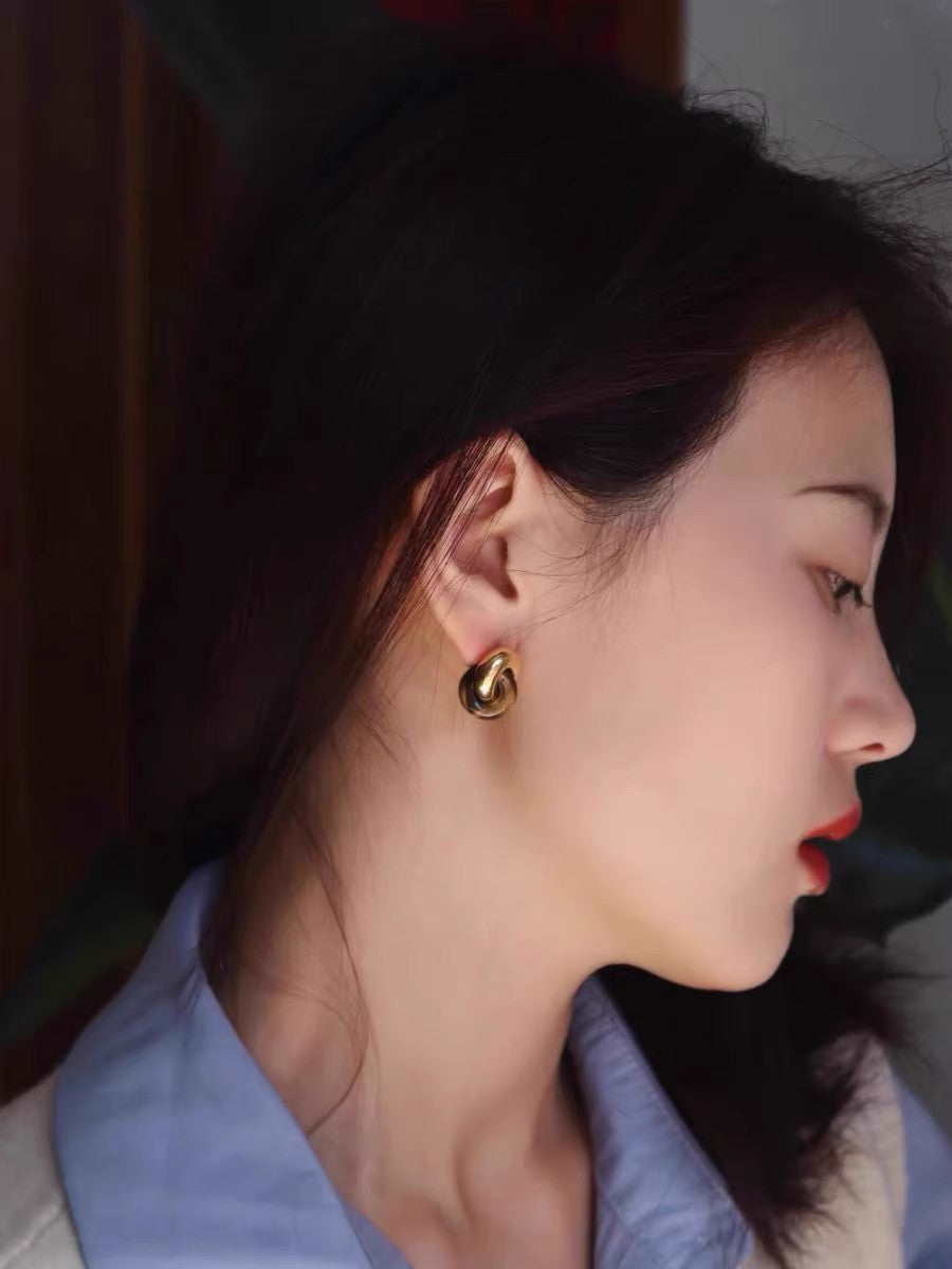 Tiger Eye Hoop Pierced Earrings_BDHL7470