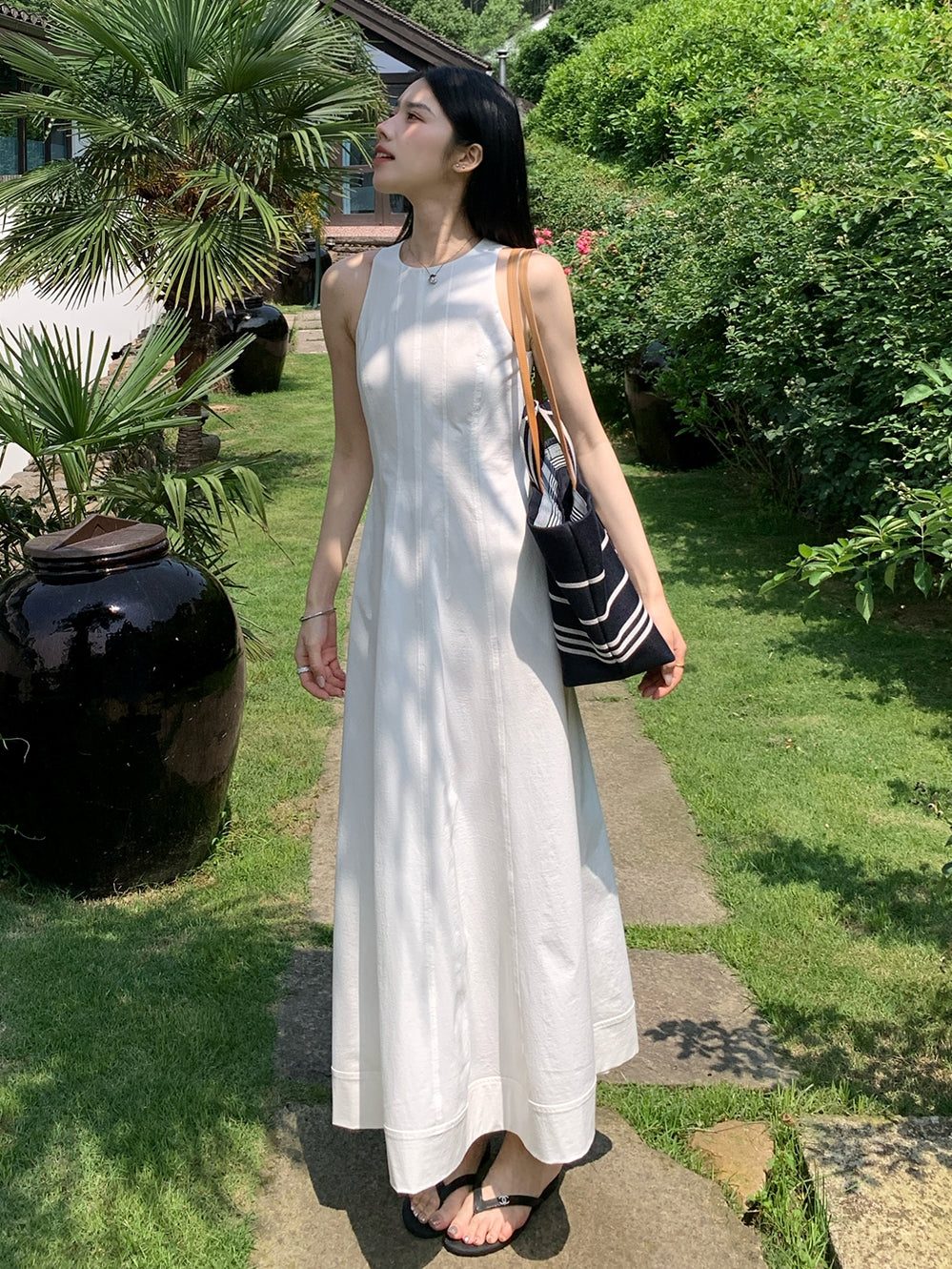 Tucks Long White Dress_BDHL7551