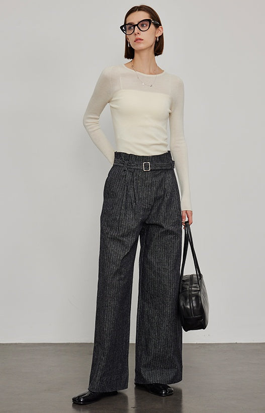 High-Waist Striped Tweed Pants_BDHL6443