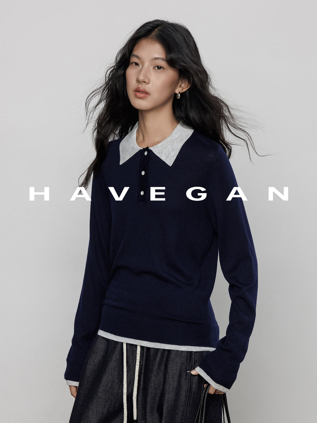 Contrast Polo Collar Tops_BDHL7711
