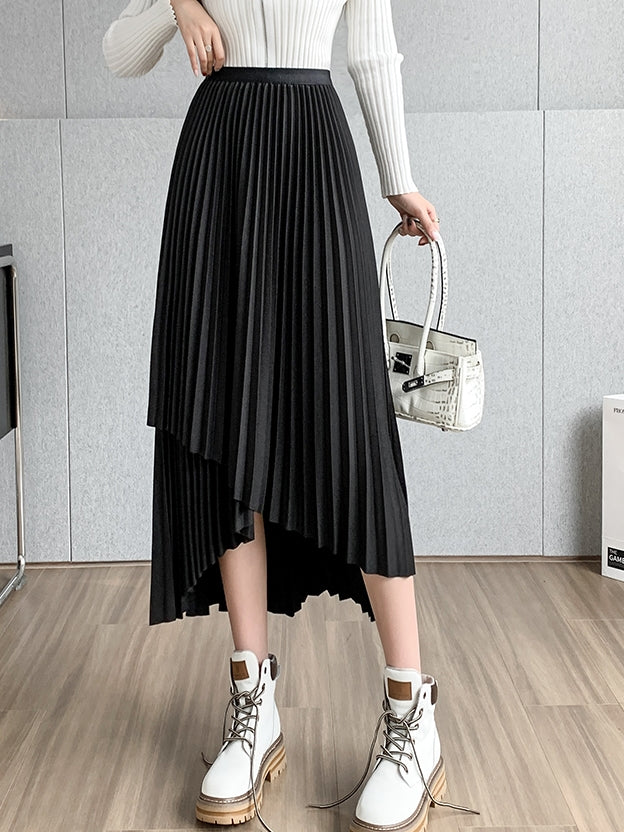 Irregular A-Line Pleated Skirt_BDHL7219