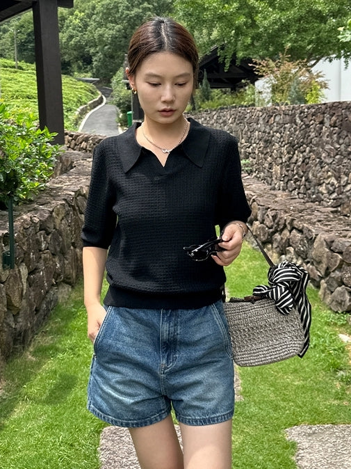 Waffle Lapel Polo Shirt_BDHL7615