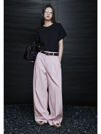 Light pink loose straight drape pants_BDHL5925