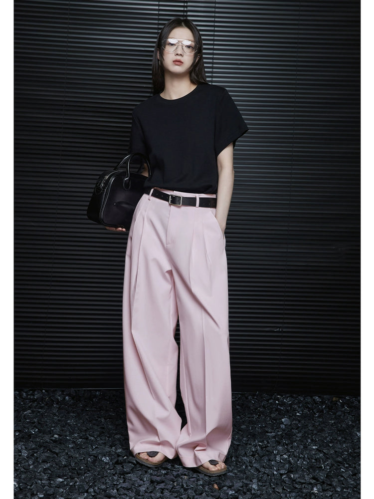 Light pink loose straight drape pants_BDHL5925