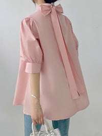 Lantern Sleeve Bow Tie Tops_BDHL7218