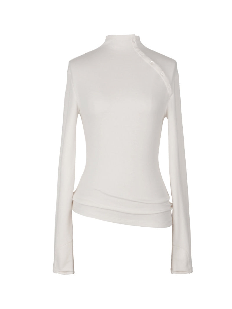 High-Neck Button Slim-Fit Tops_BDHL8105