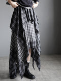 Checkered Asymmetrical Midi Skirt_BDHL7933
